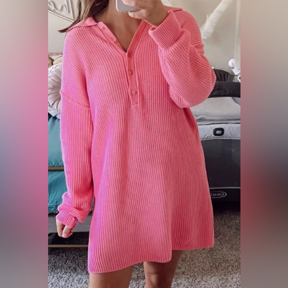Ascot and Hart Pink Ribbed Knit Sweater Dress